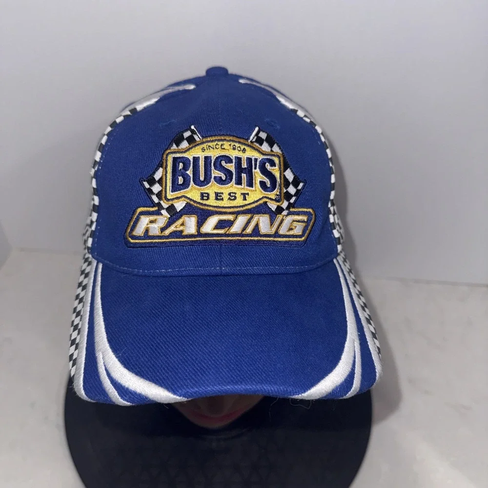 Bush's Best Nascar Racing Cap Hat OSFA Blue speedway check logo